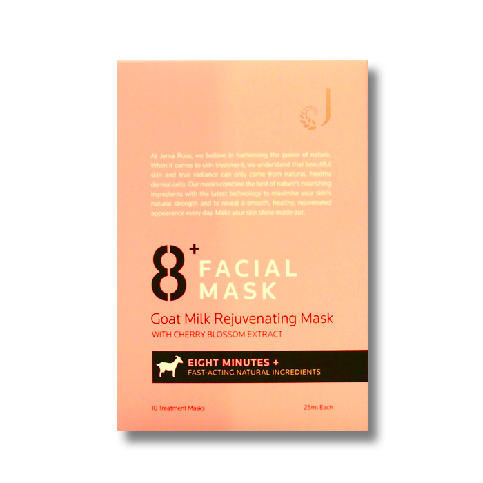 8+ フェイシャルマスク – ゴートミルク（ヤギ乳）リージューヴィネイト（10枚入り）